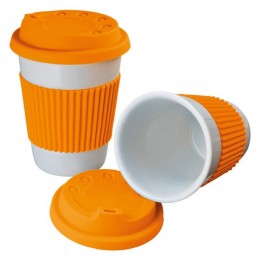 Cana ceramica 200 ML cu capac si silicon - 278910, Orange