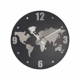 Ceas de perete din aluminiu cu harta lumii- 4074407, Grey