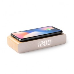 ICARUS, Ceas cu încărcător wireless din lemn MDF - CR3029, NATURAL