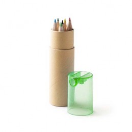 MABEL. Set de 6 creioane din lemn într-o cutie de carton reciclat cu capac transparent LA8089 - VERDE TEI