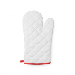 ROGER. White polyester kitchen mitt with colour edging and hanging strap - MP9134, RED