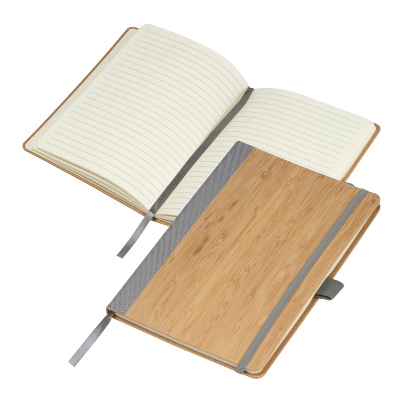 Caiet cu coperta din bambus file liniate, Gri - 2377407